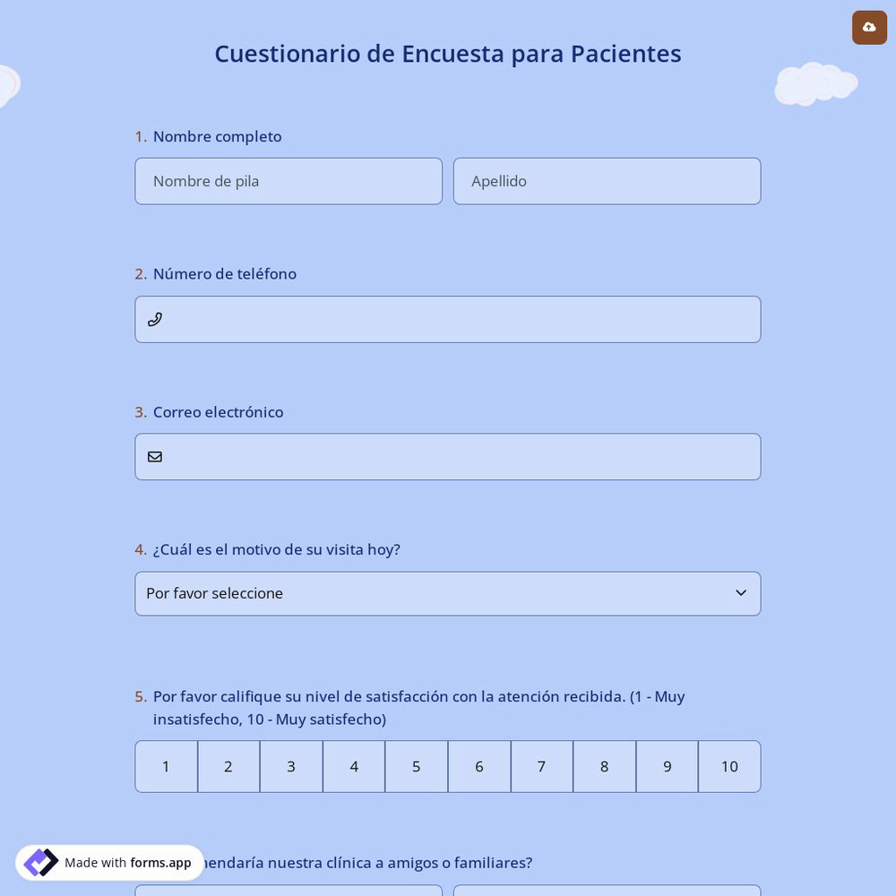 Cuestionario de Encuesta para Pacientes