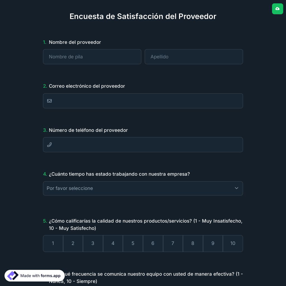 Encuesta de Satisfacción del Proveedor