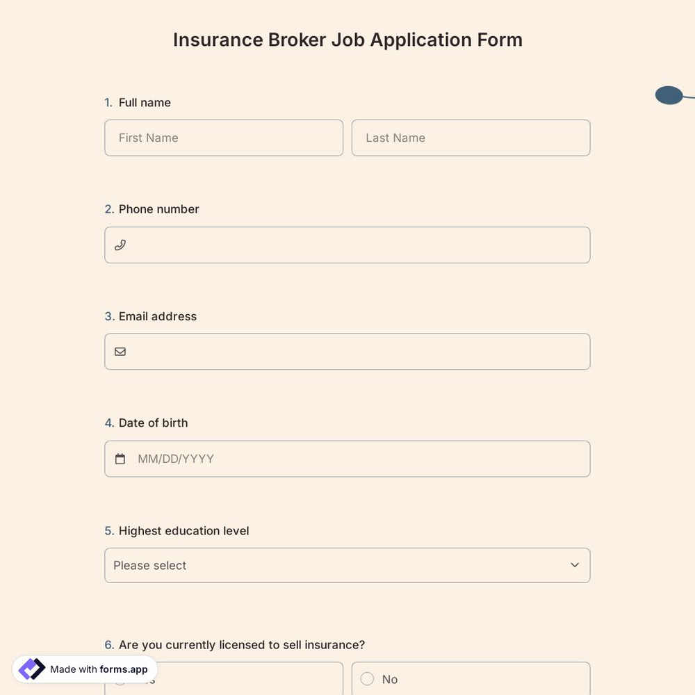 Insurance Broker Job Application Form