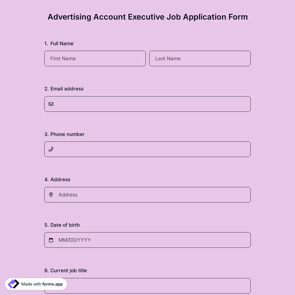 Advertising Account Executive Job Application Form