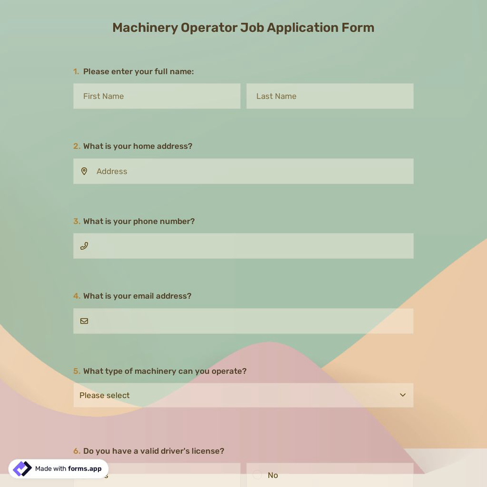 Machinery Operator Job Application Form