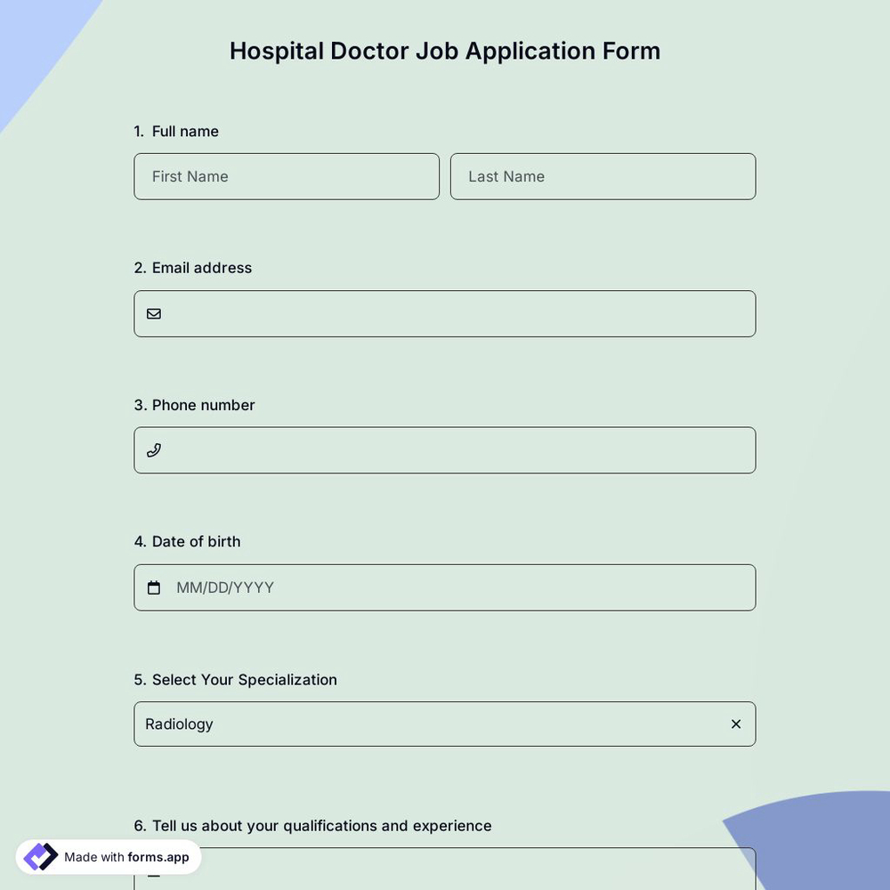 Hospital Doctor Job Application Form