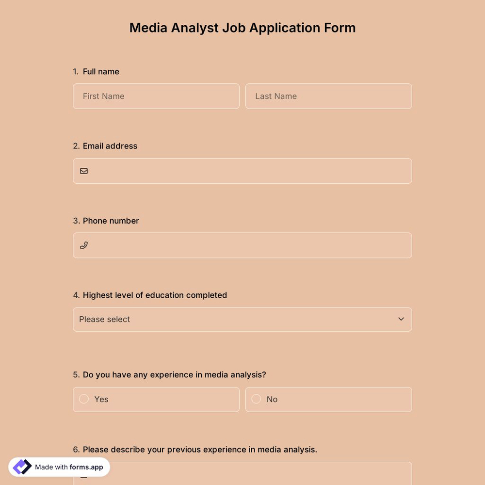 Media Analyst Job Application Form
