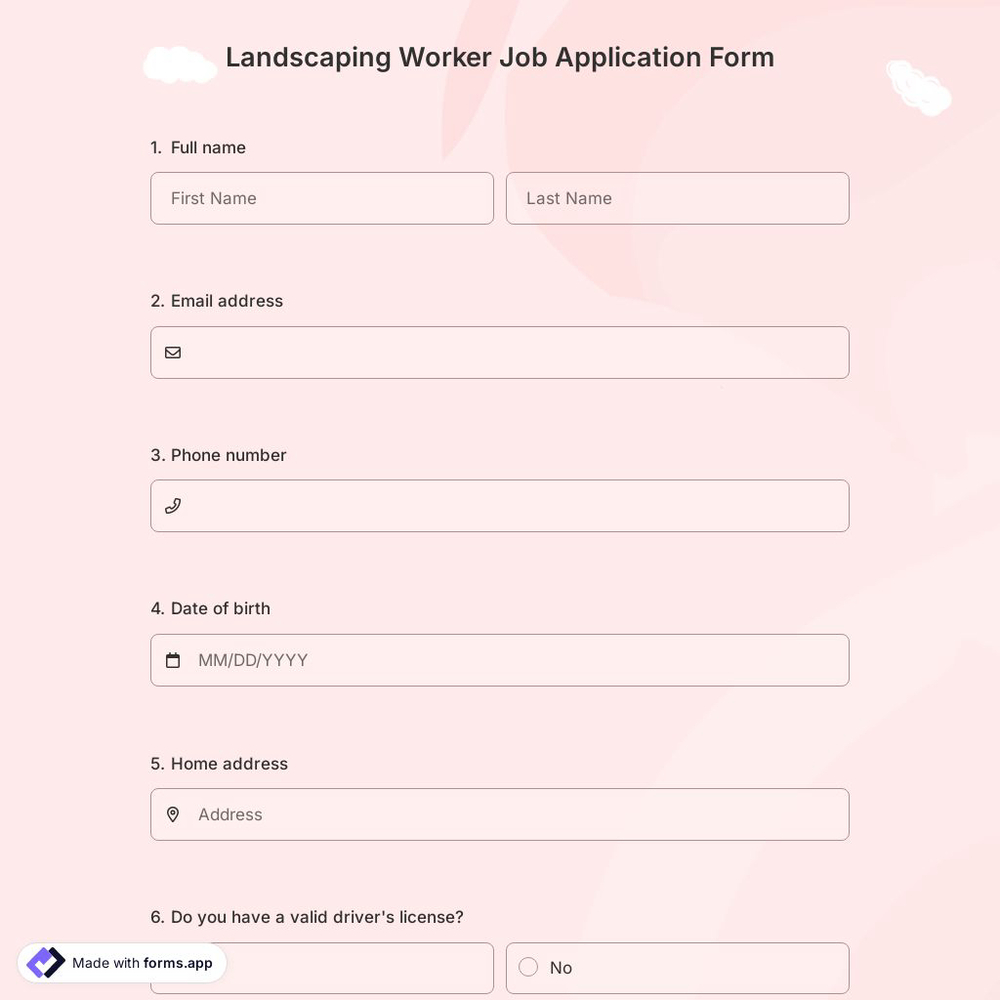 Landscaping Worker Job Application Form