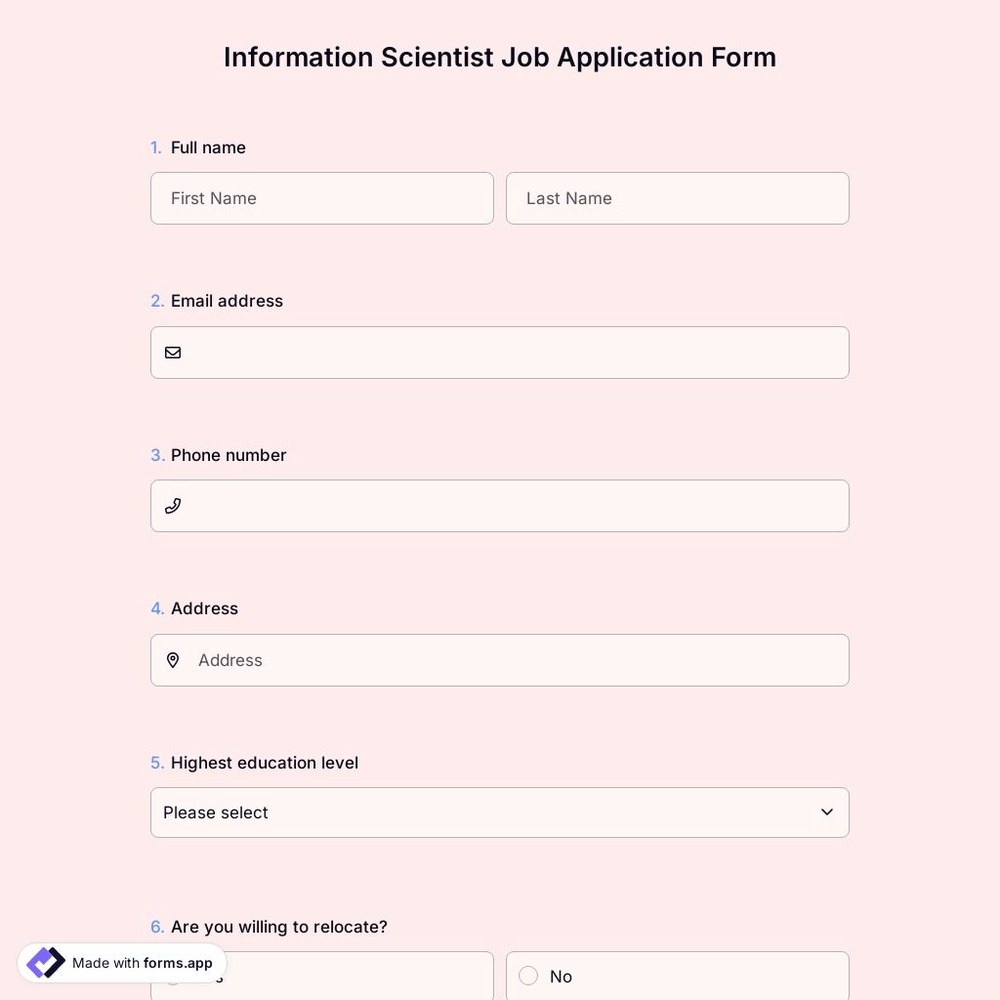 Information Scientist Job Application Form