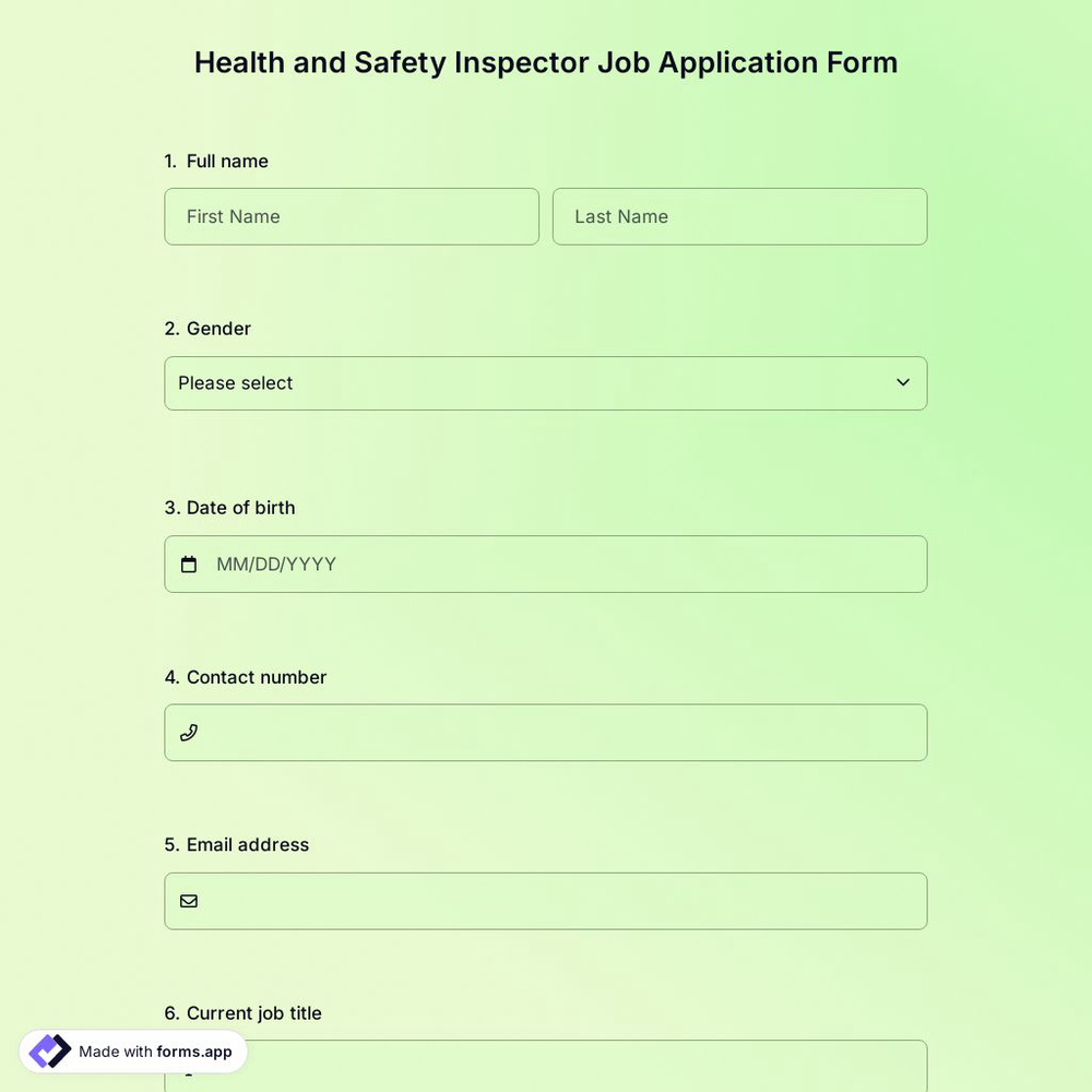 Health And Safety Inspector Job Application Form