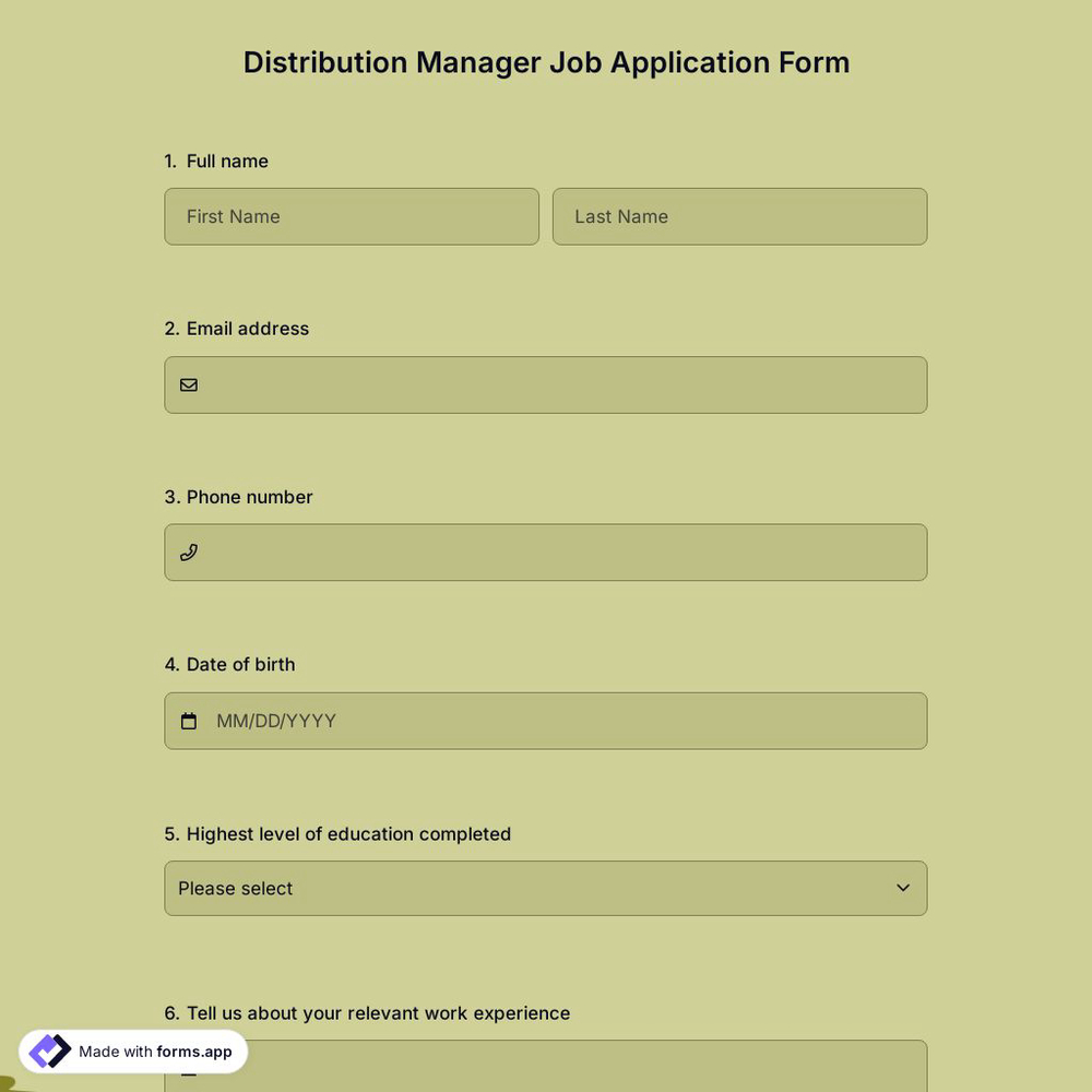 Distribution Manager Job Application Form