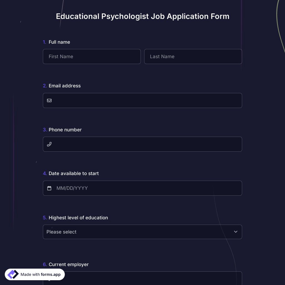 Educational Psychologist Job Application Form