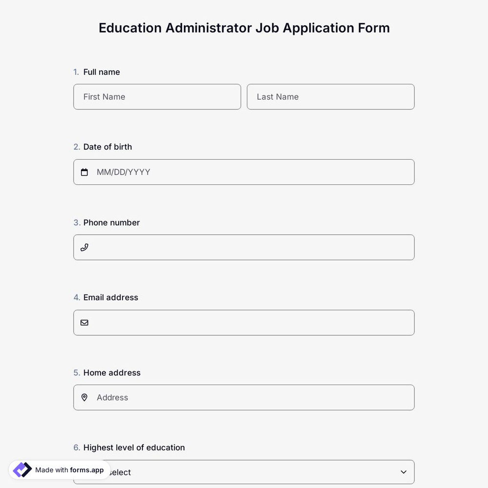 Education Administrator Job Application Form