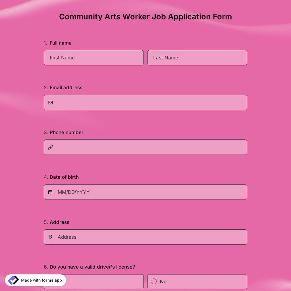 Community Arts Worker Job Application Form