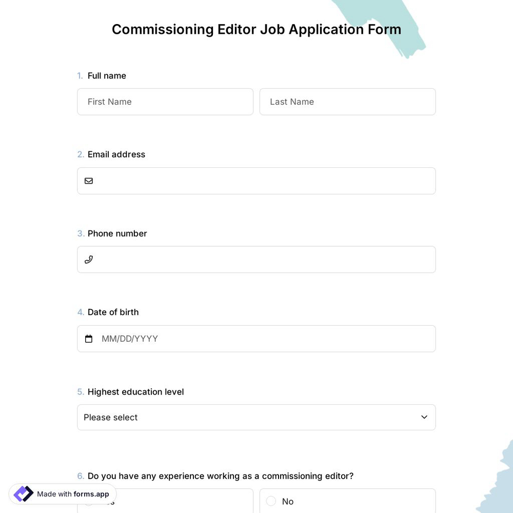 Commissioning Editor Job Application Form