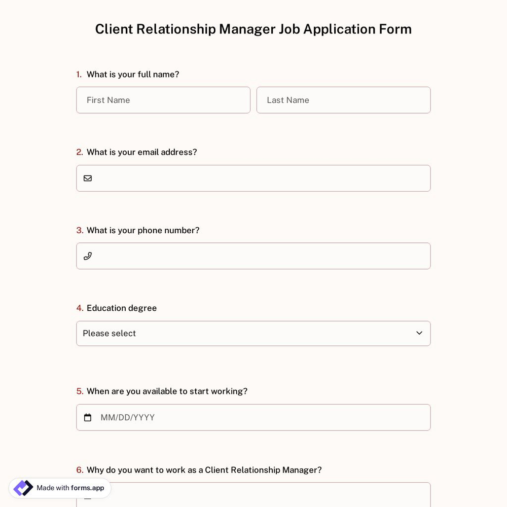 Client Relationship Manager Job Application Form