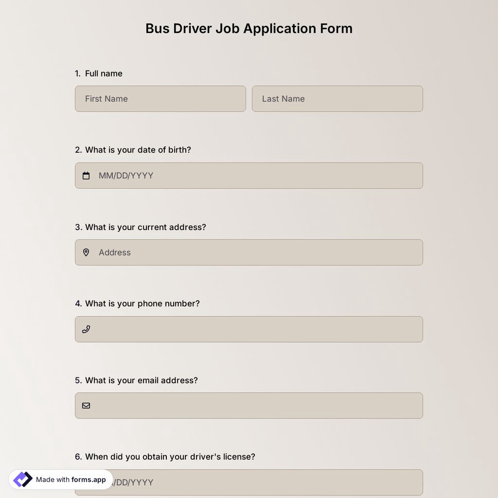Bus Driver Job Application Form