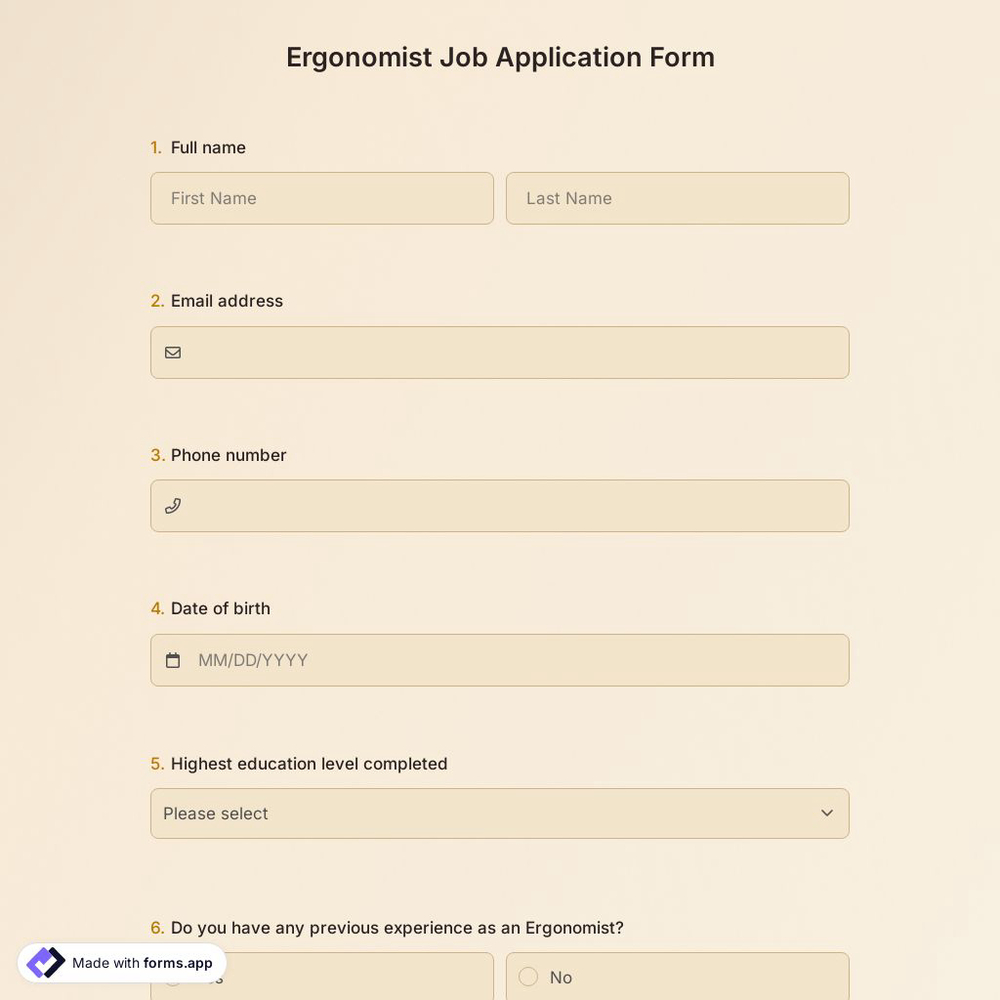 Ergonomist Job Application Form