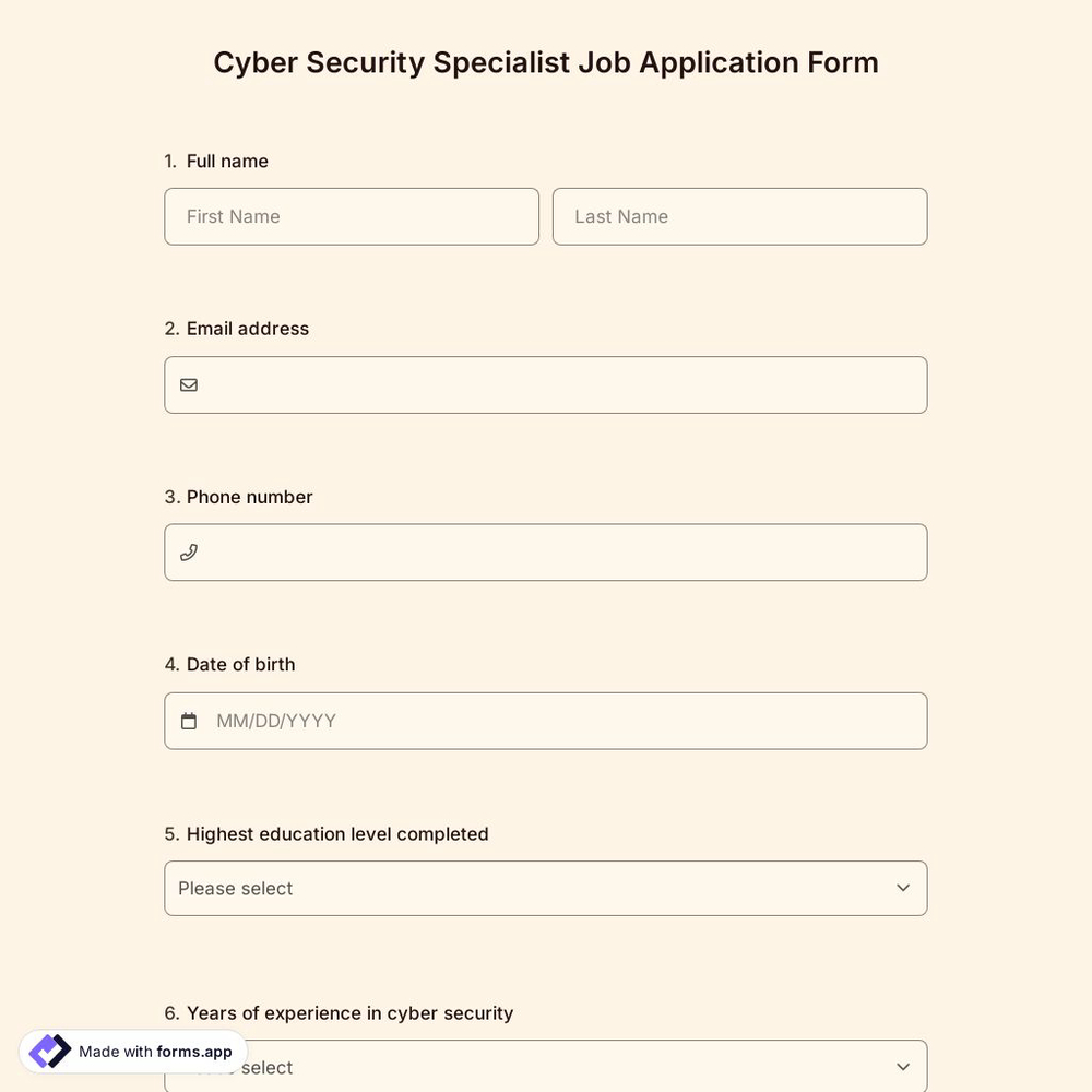 Cyber Security Specialist Job Application Form