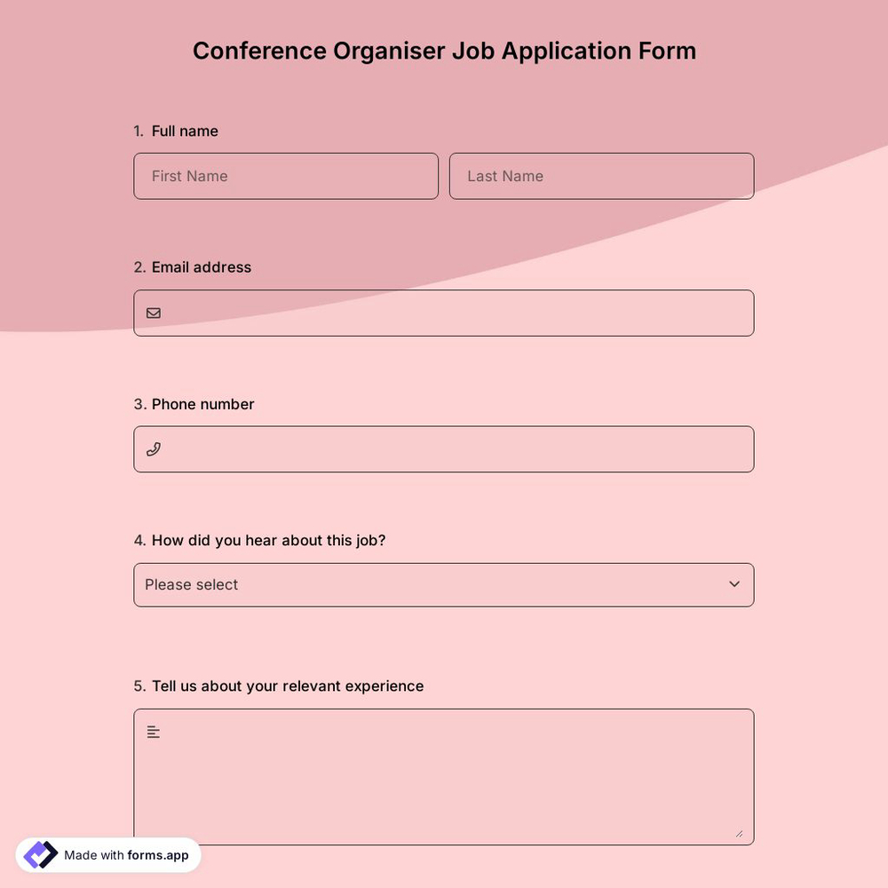 Conference Organiser Job Application Form