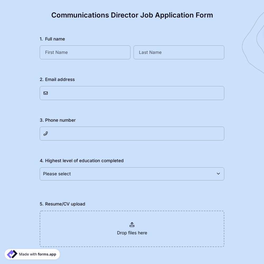 Communications Director Job Application Form