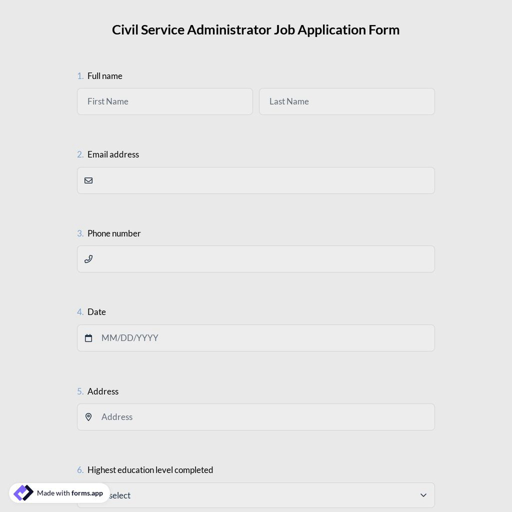 Civil Service Administrator Job Application Form
