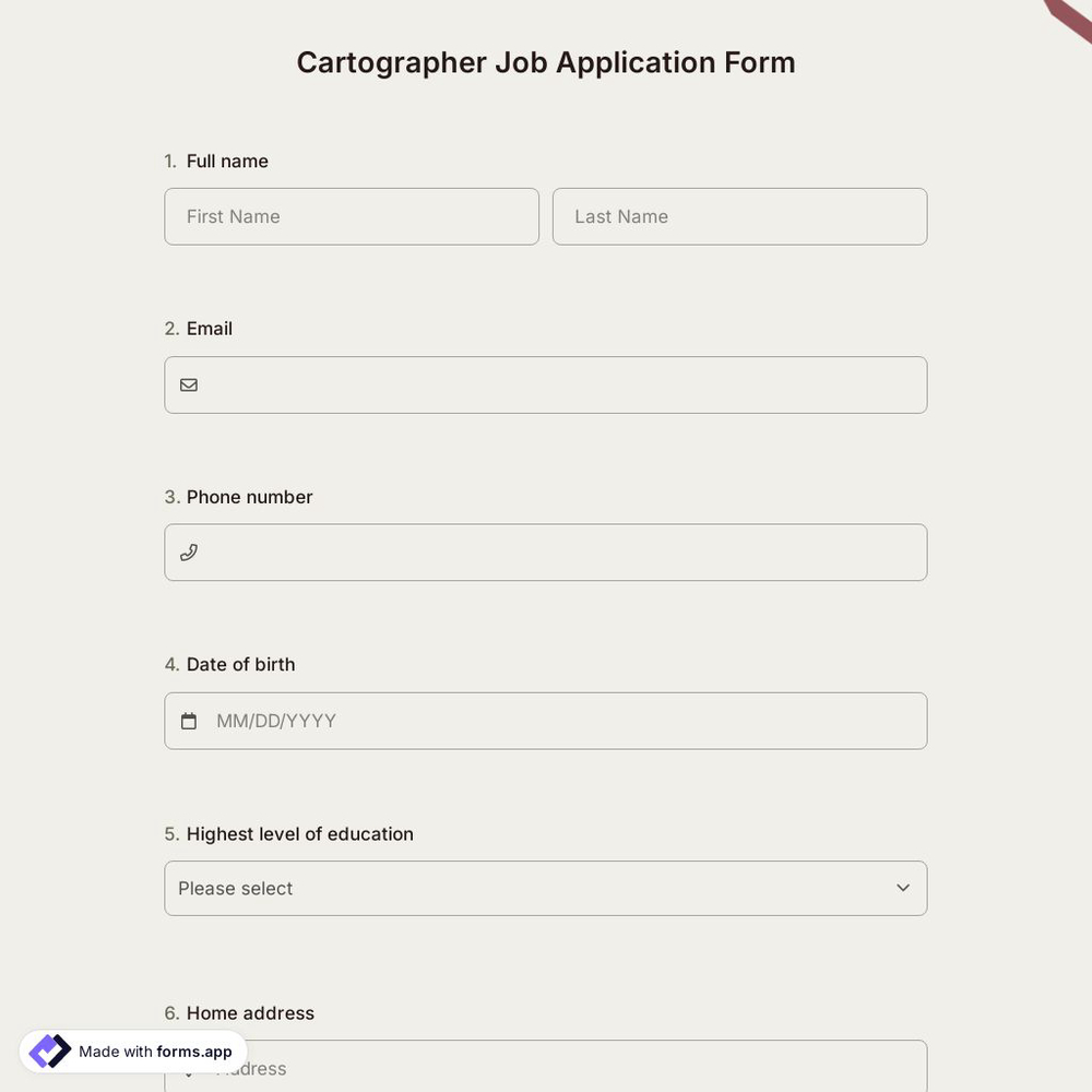 Cartographer Job Application Form