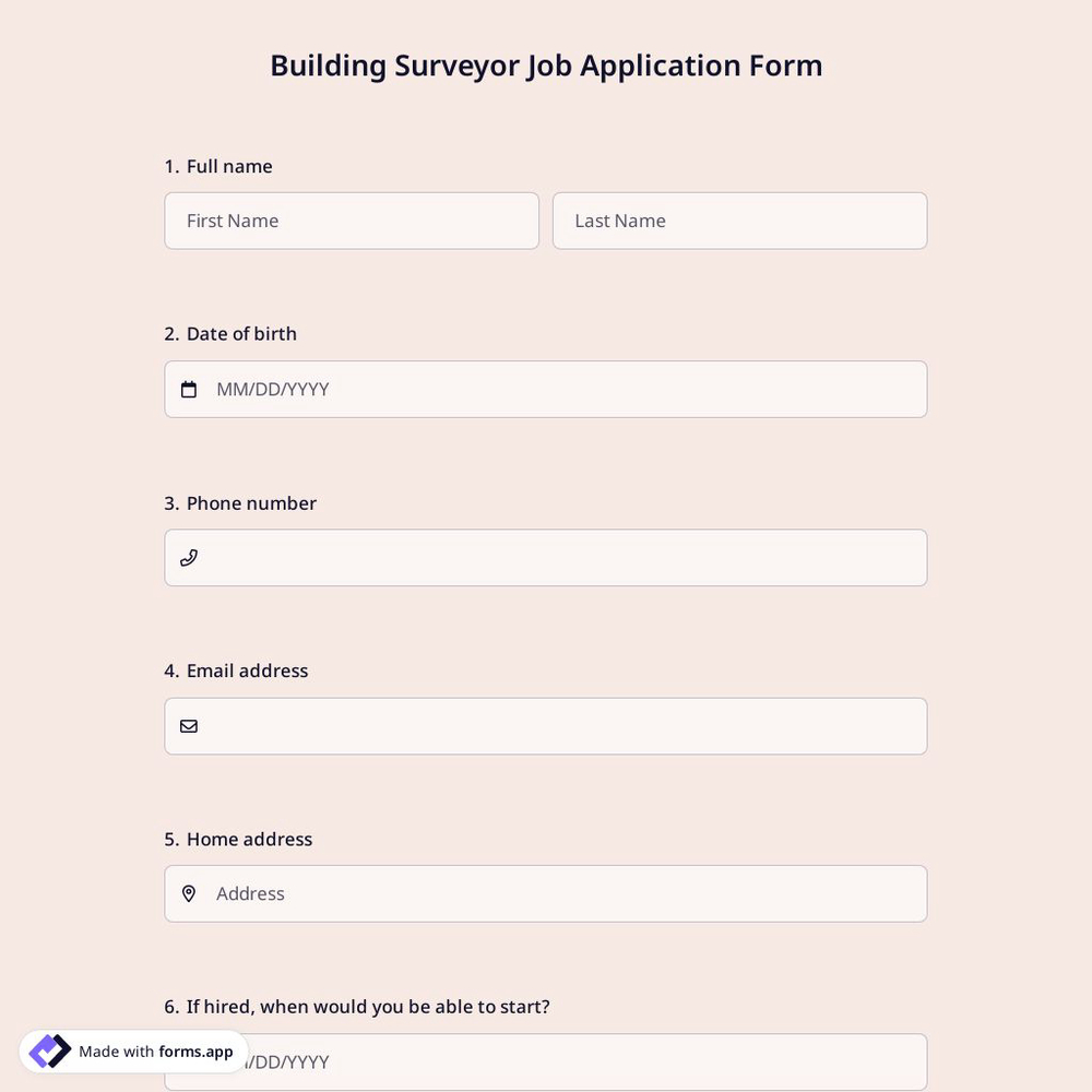 Building Surveyor Job Application Form