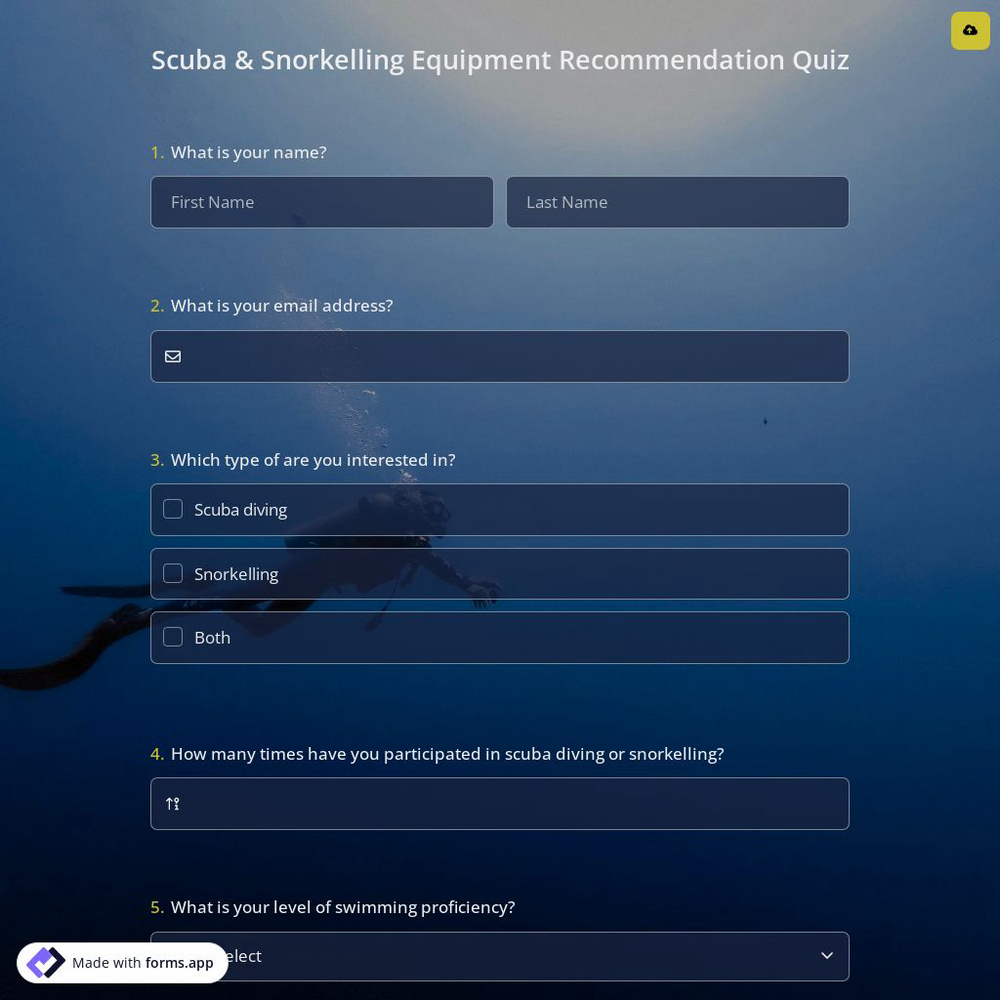 Scuba & Snorkelling Equipment Recommendation Quiz