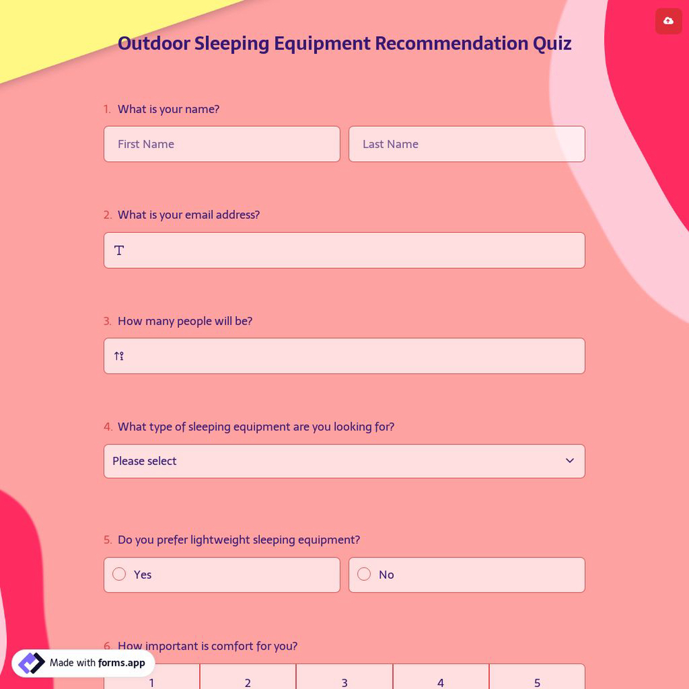 Outdoor Sleeping Equipment Recommendation Quiz