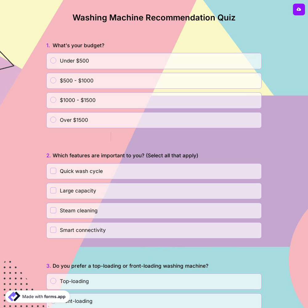 Washing Machine Recommendation Quiz