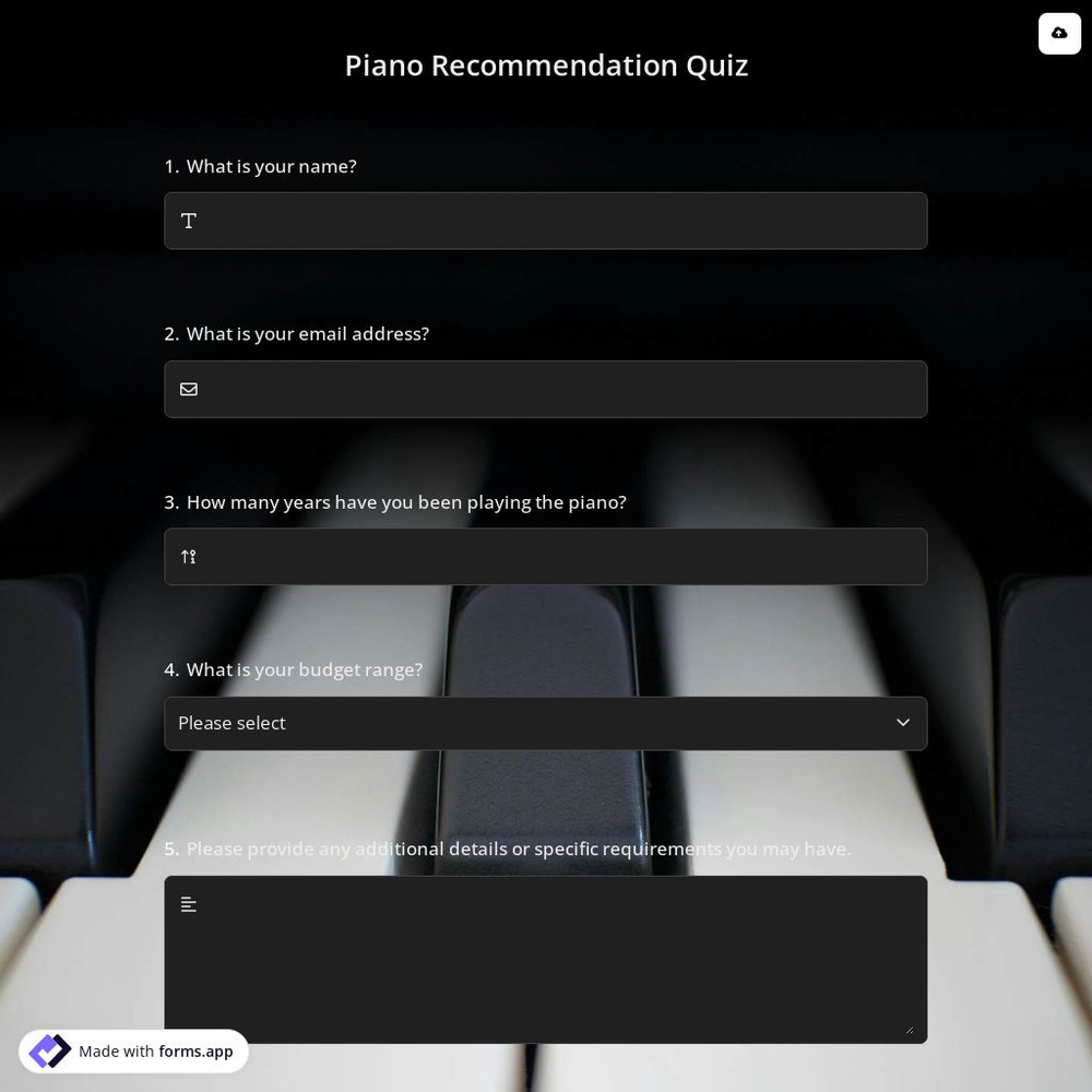 Piano Recommendation Quiz