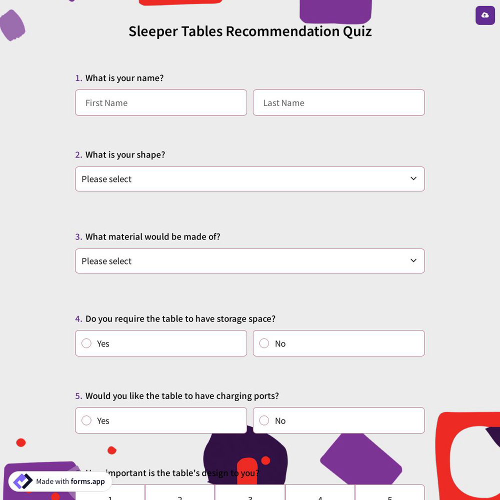 Sleeper Tables Recommendation Quiz
