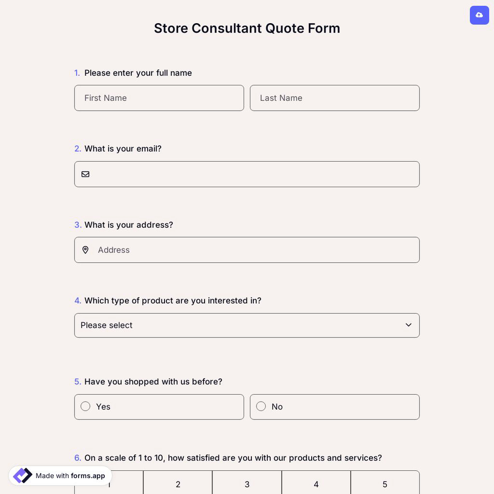 Store Consultant Quote Form