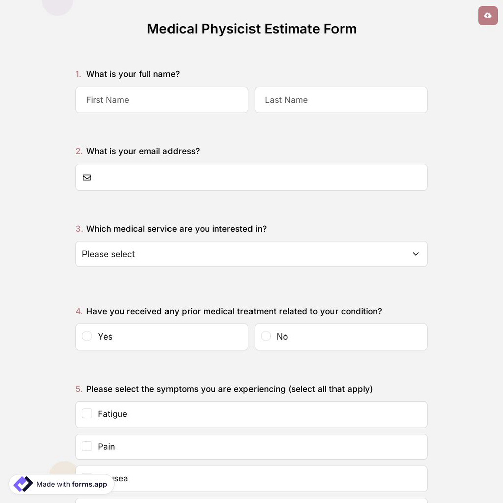 Medical Physicist Estimate Form