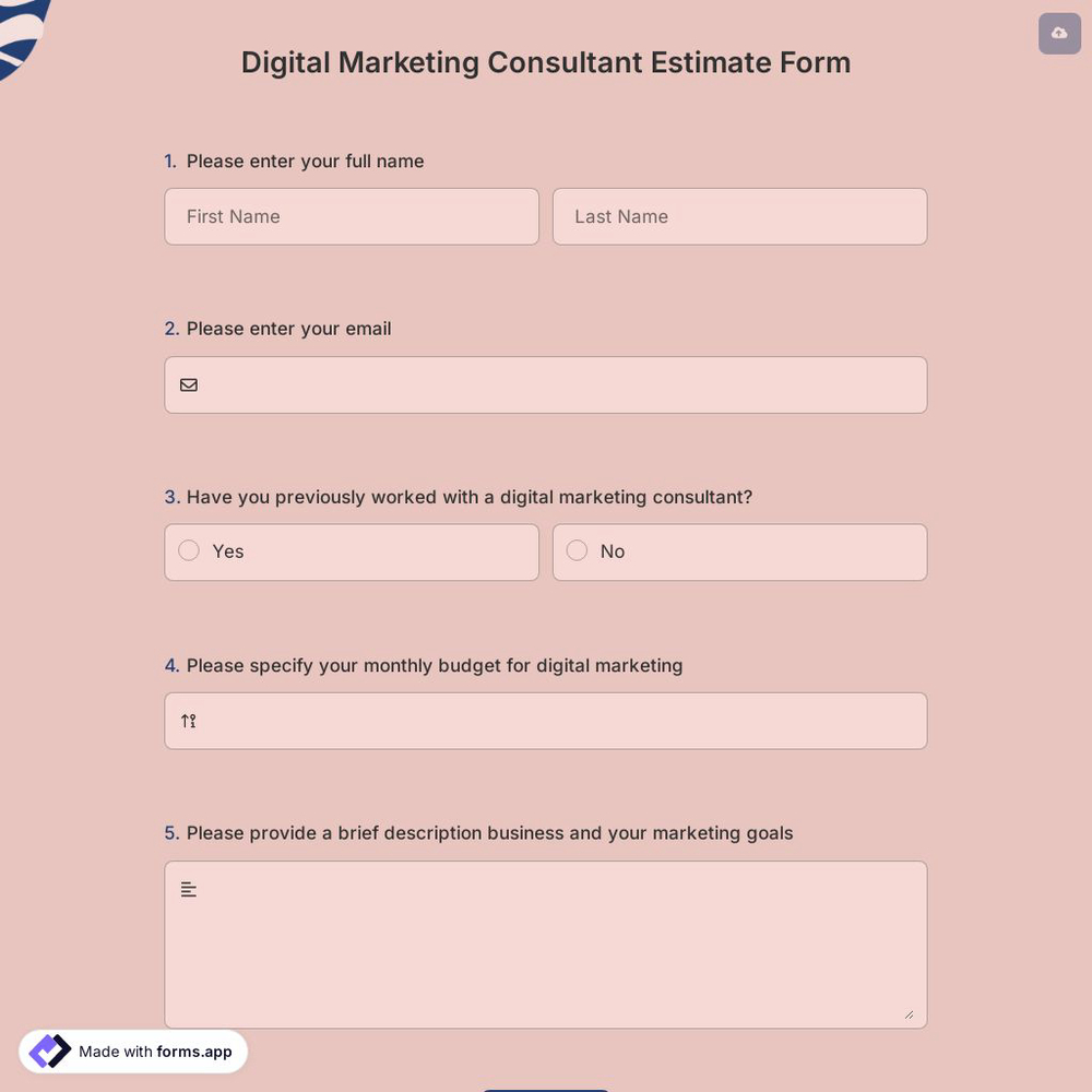 Digital Marketing Consultant Estimate Form