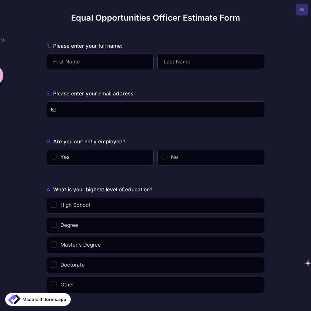 Equal Opportunities Officer Estimate Form