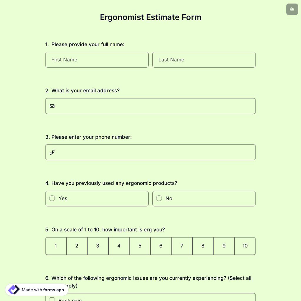 Ergonomist Estimate Form