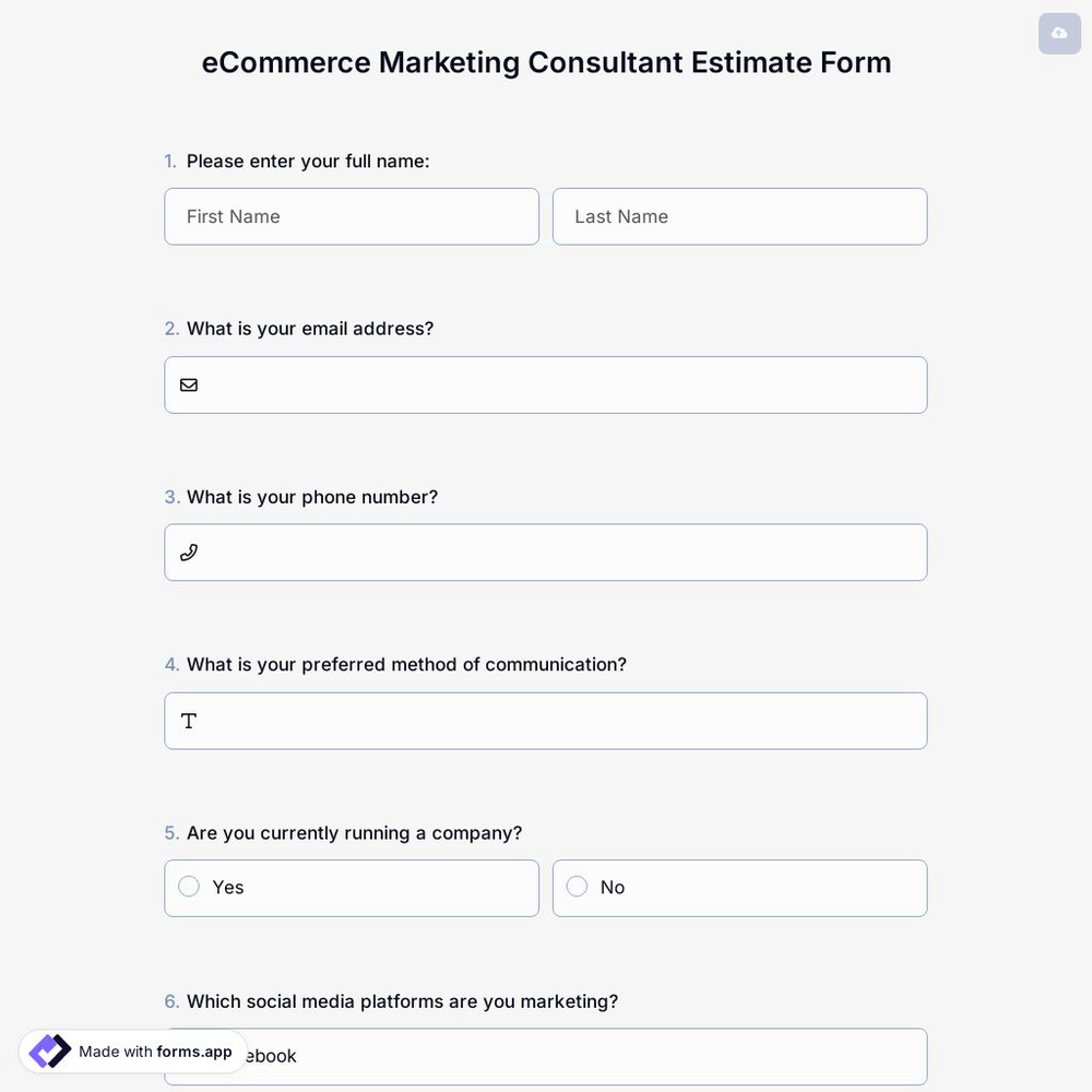 eCommerce Marketing Consultant Estimate Form