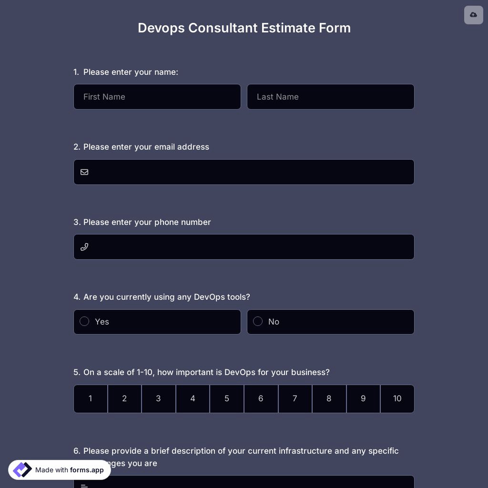 Devops Consultant Estimate Form
