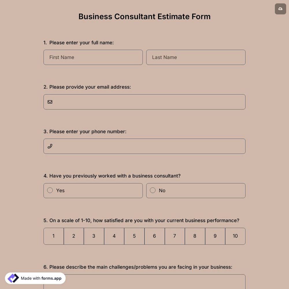 Business Consultant Estimate Form