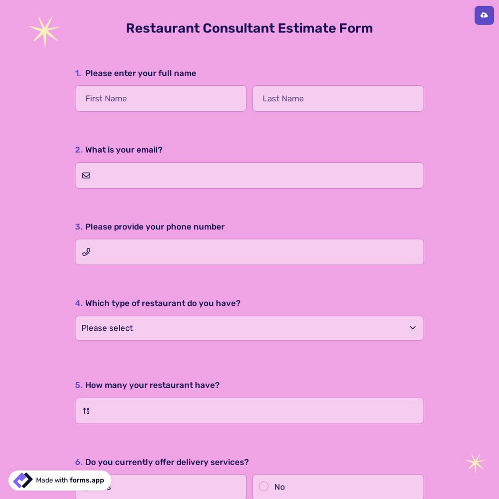 Restaurant Consultant Estimate Form