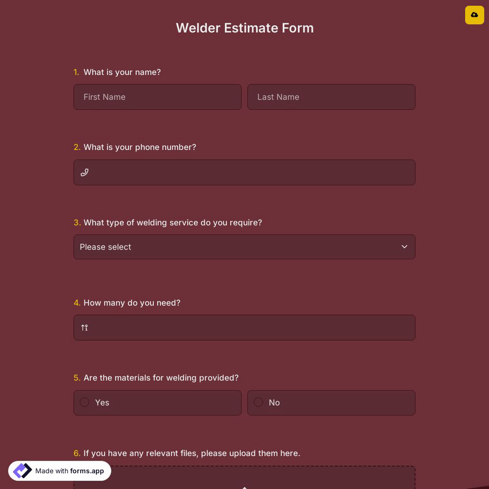 Welder Estimate Form
