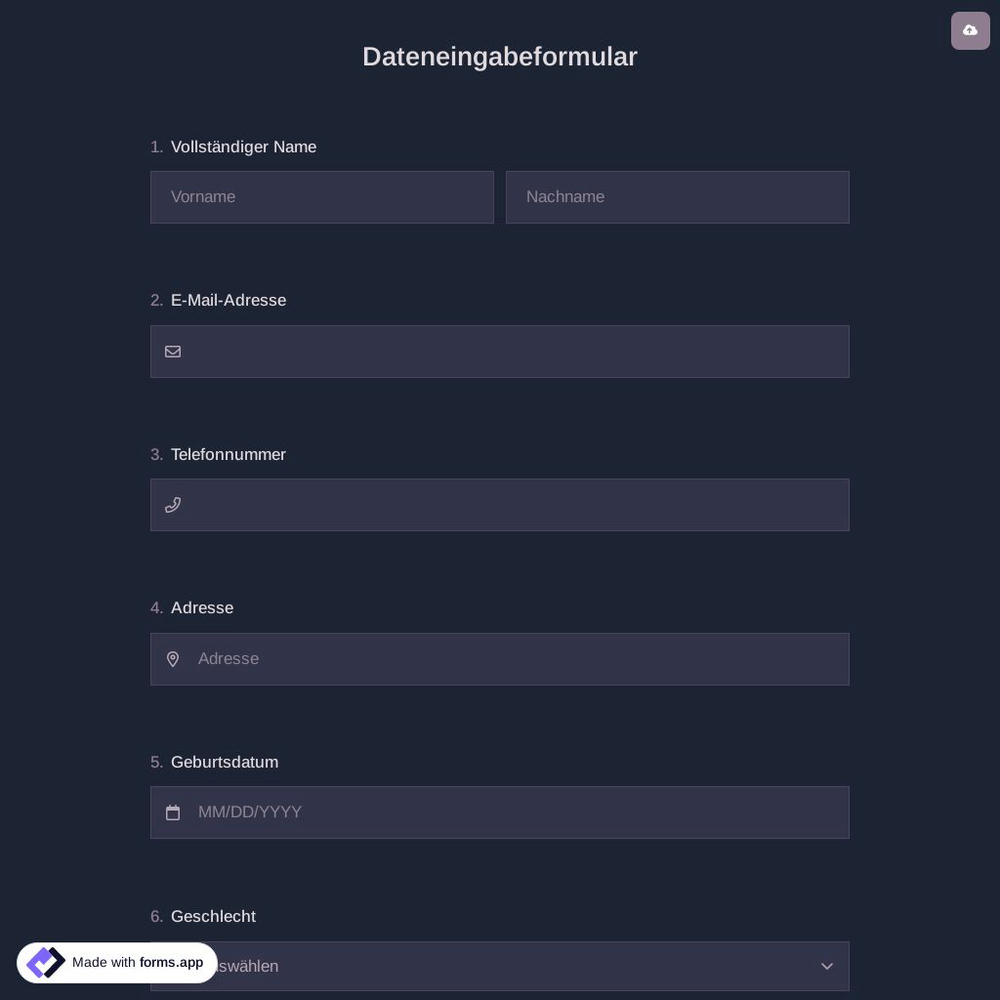 Dateneingabeformular