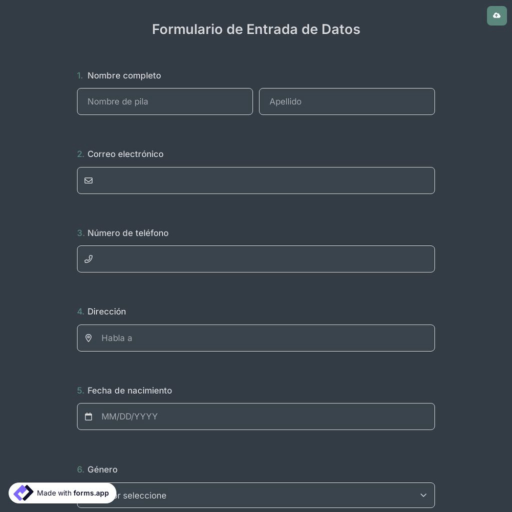 Formulario de Entrada de Datos