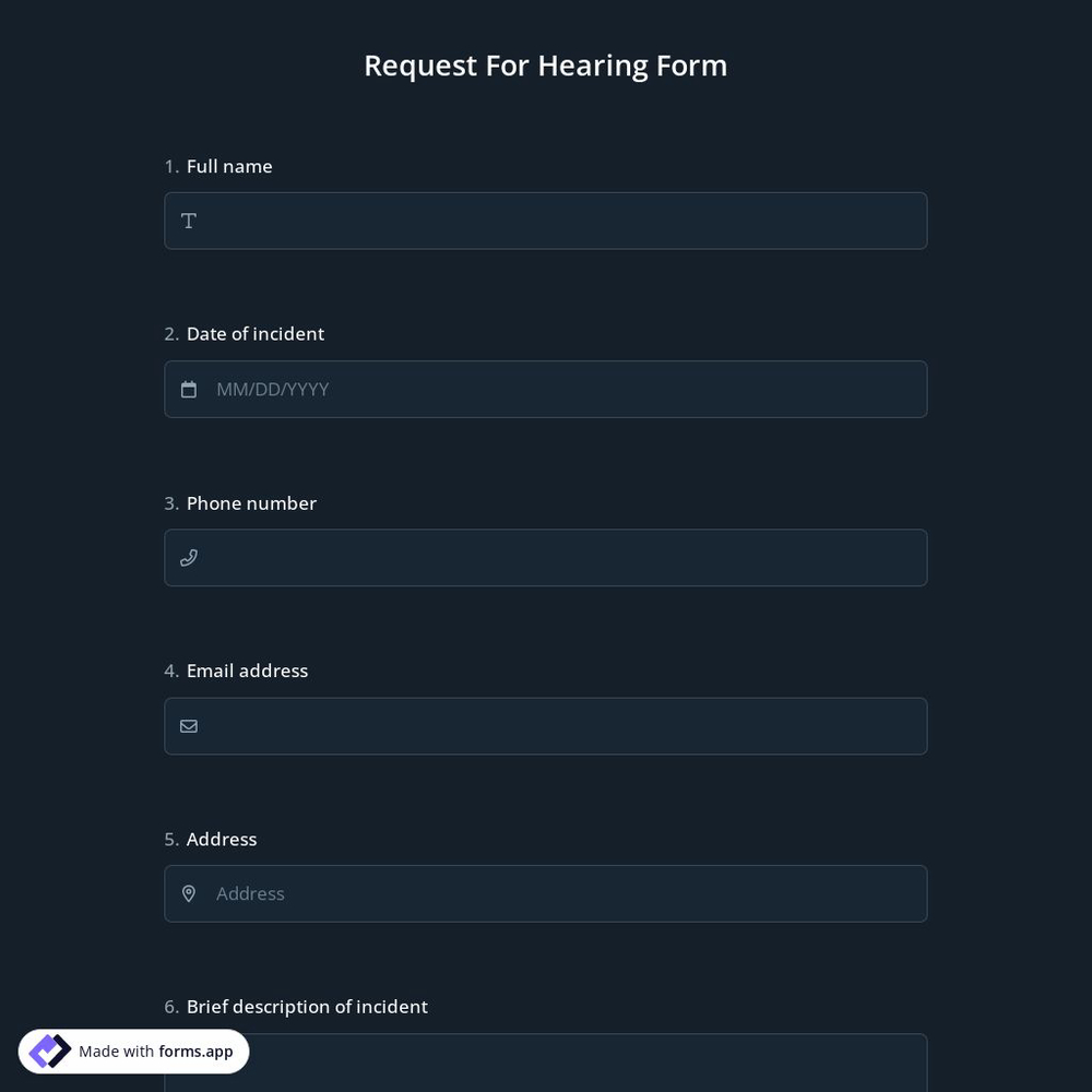 Request For Hearing Form