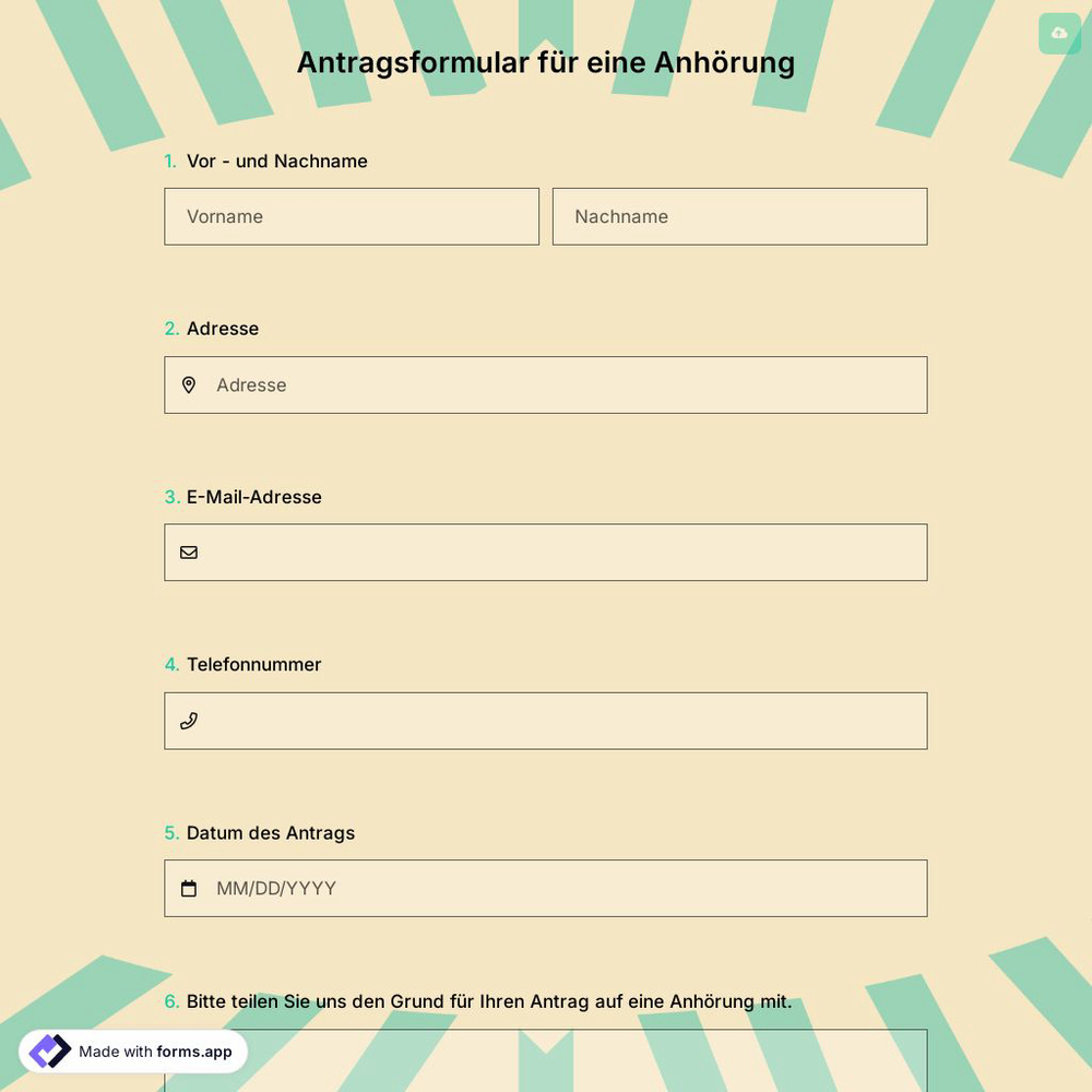 Antragsformular für eine Anhörung