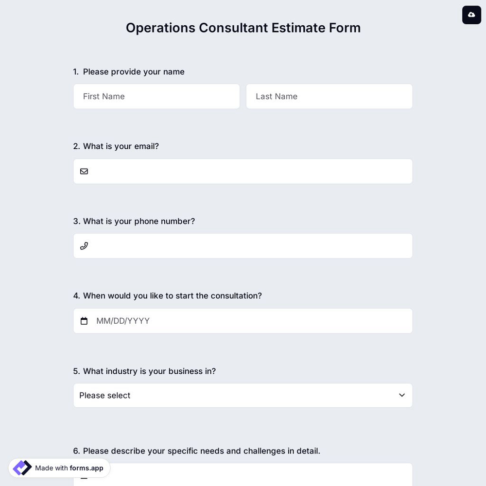 Operations Consultant Estimate Form