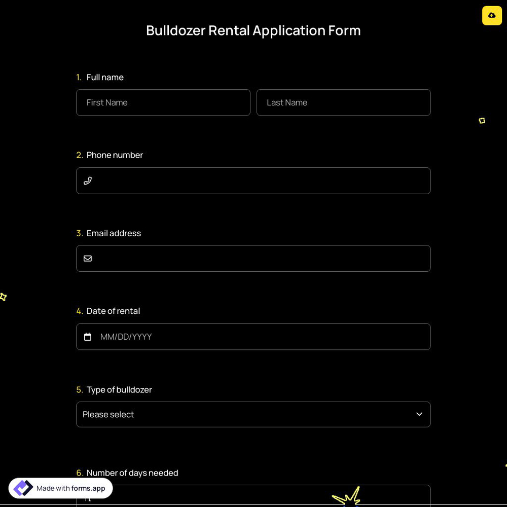 Bulldozer Rental Application Form