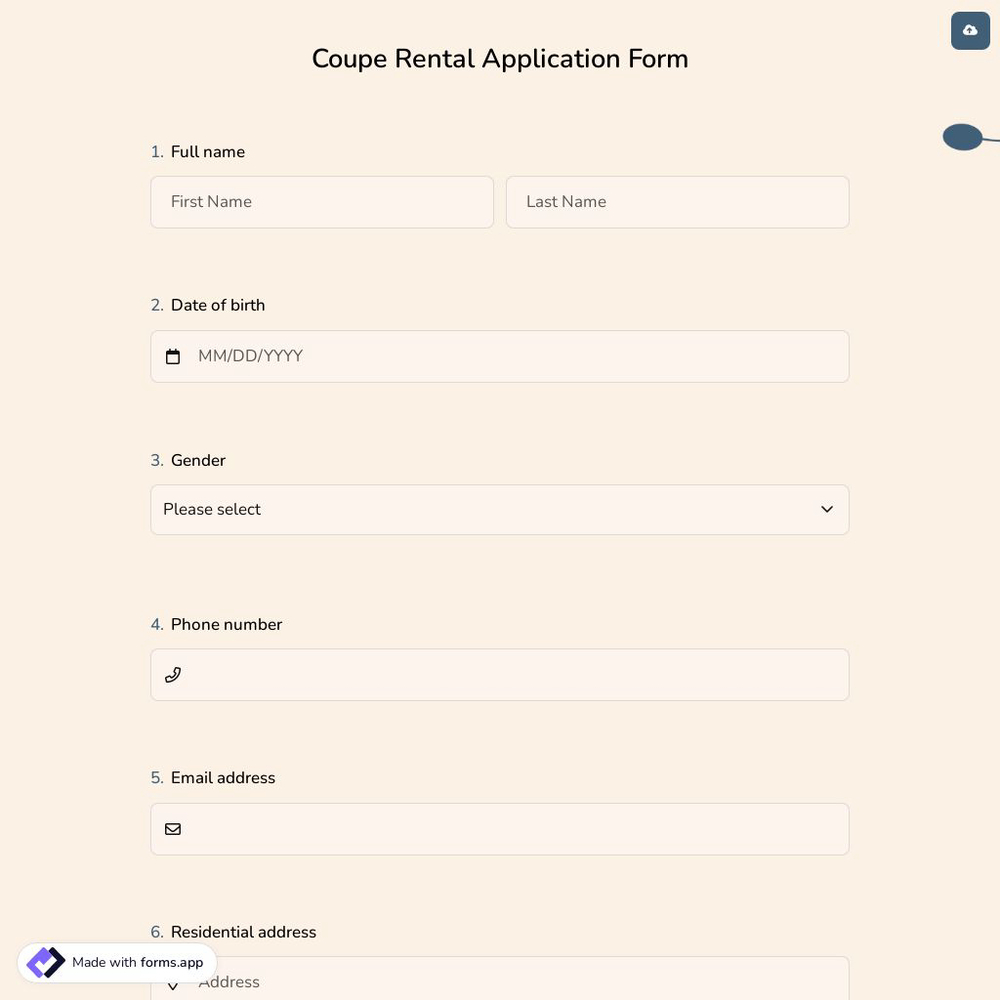 Coupe Rental Application Form