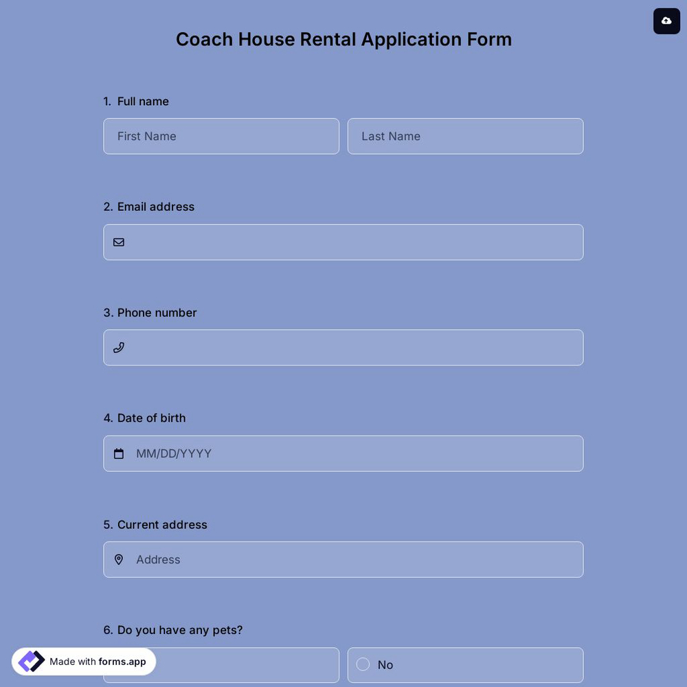 Coach House Rental Application Form