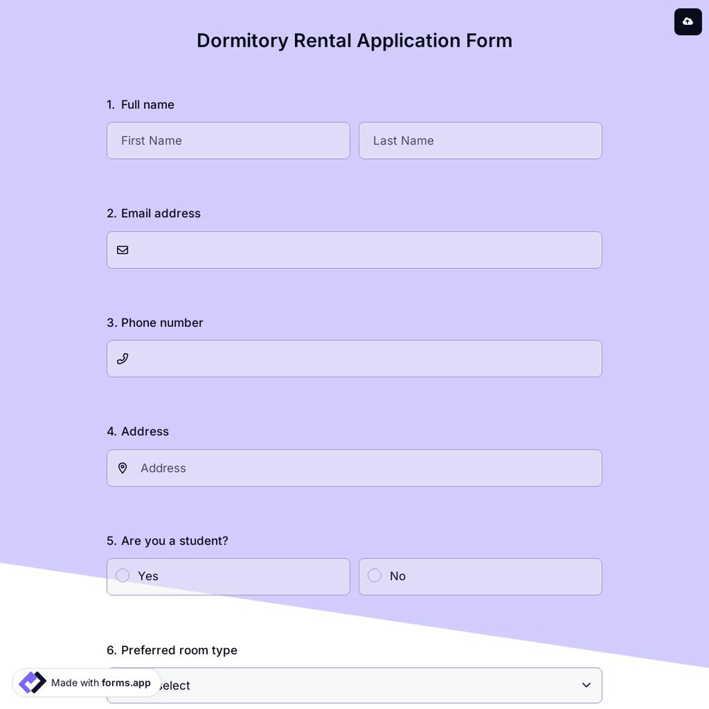 Dormitory Rental Application Form