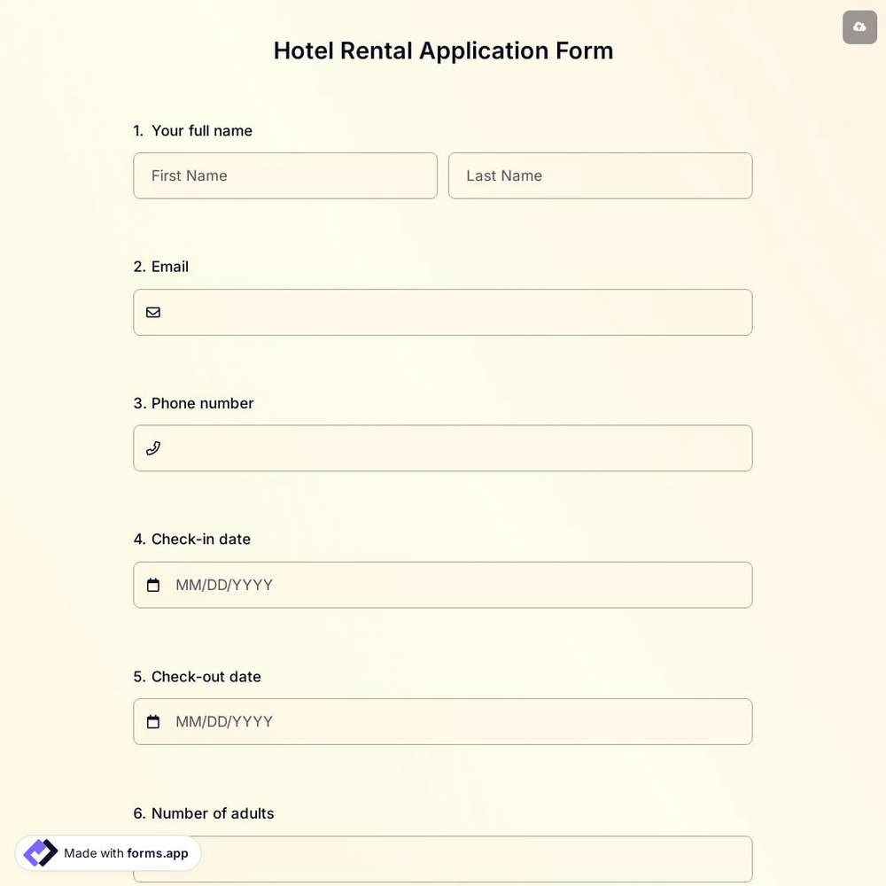 Hotel Rental Application Form