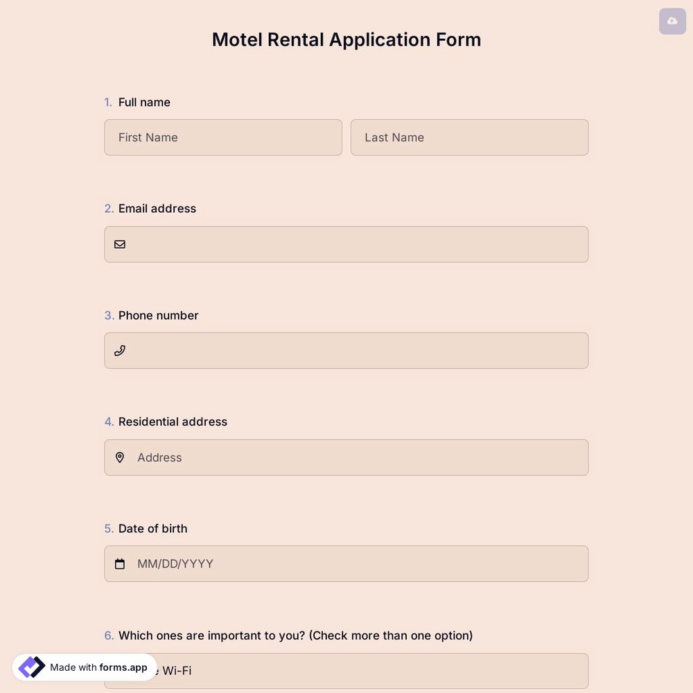 Motel Rental Application Form